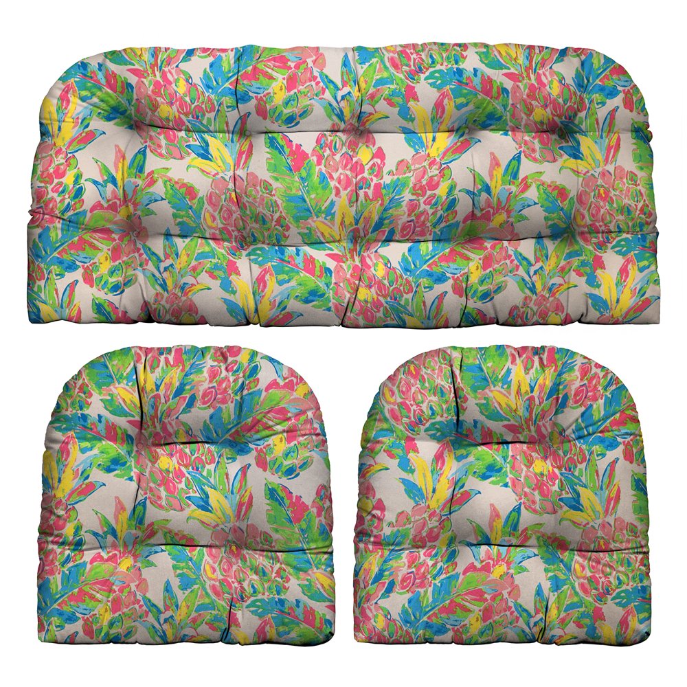 RSH DÃ©cor Indoor Outdoor Multi Color 3 Piece Tufted Wicker Cushion Set - 1 Loveseat & 2 U-Shape 