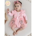 thumbnail image 6 of Miaouyo 0-24 Months Infant Baby Girl Fall Romper Dress Crew Neck Long Sleeve Tutu Bodysuit with Bow Headband, 6 of 9