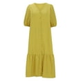 thumbnail image 6 of Homenesgenics Summer Dresses 2025 Women 5/4 Sleeved V-neck Solid Color Button Pleated Loose Casual Dress Yellow L, 6 of 7