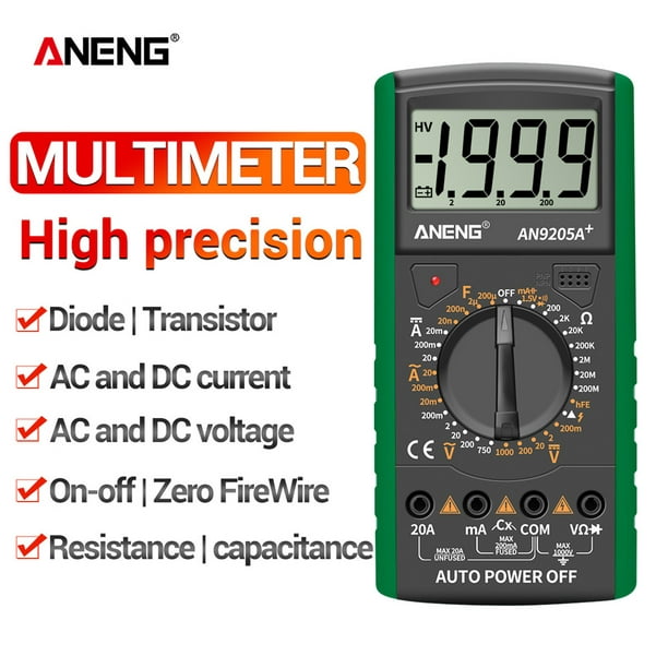 Aneng An9205a+True-rms Testeur de Condensateur de Transistor Numérique Testeur de Capacité Électrique Automobile Spécification de Diode de Temp: Vert