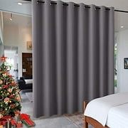 RYB HOME Gift Gray Room Divider Screen Partition, Energy Smart Modern Blackout Privacy Curtain Panel Heavyweight for Patio Door / Beach / Balcony Door, 8 ft Tall x 15 ft Wide, Grey, 1 Pc