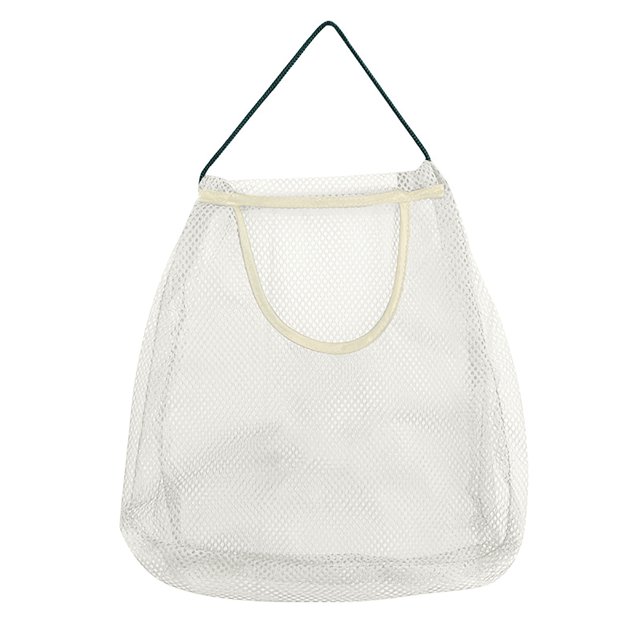 Hanging Produce Bag Basdi Wall-Mounted Produce Storage Bag - Breathable Polyester Hanging Net for Kitchen | Space-Saving, Keeps Fruits Fresh, Perfect for Small Apartments and Pantry, White