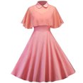 thumbnail image 1 of QLEICOM 1950's Dresses for Women Vintage, Stand Collar Shawl Two-Piece Dress, Stretch Slim High Waist Swing Lace Sling Dress, Audrey Hepburn Style Party Dresses Pink L, 1 of 4