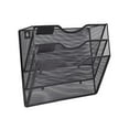 thumbnail image 2 of Wall Mounted Mesh File Holder Display Rack 3 Sections Wall Mounted Bookshelf Black, 2 of 8