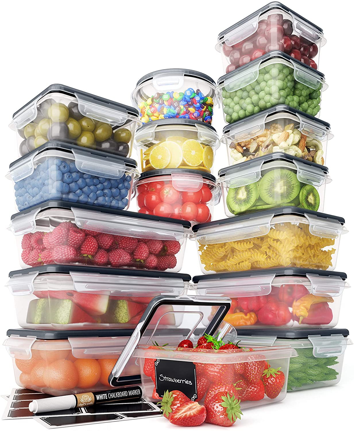 Chefs Path Airtight Food Storage Container Set - 7 PC Set - Chalkboard  Labels & Marker - Kitchen 