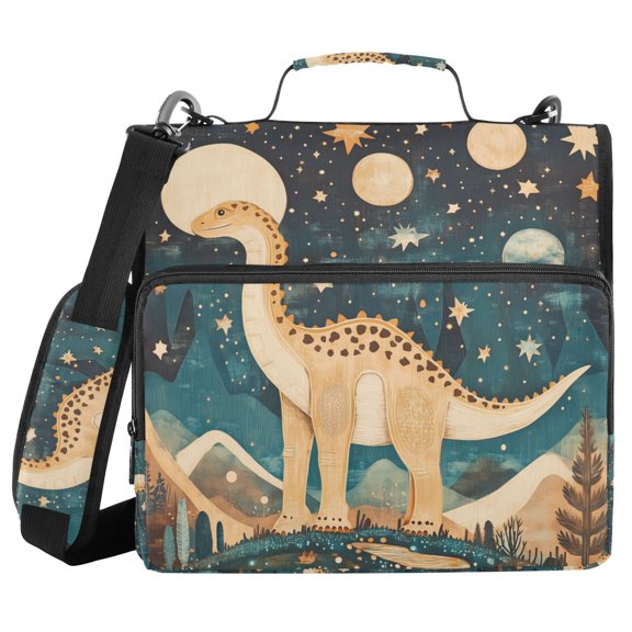 FORMRS Zipper Binder with Shoulder Strap 2-inch Ring 500 Sheet Capacity File Bag, Dinosaur at Night