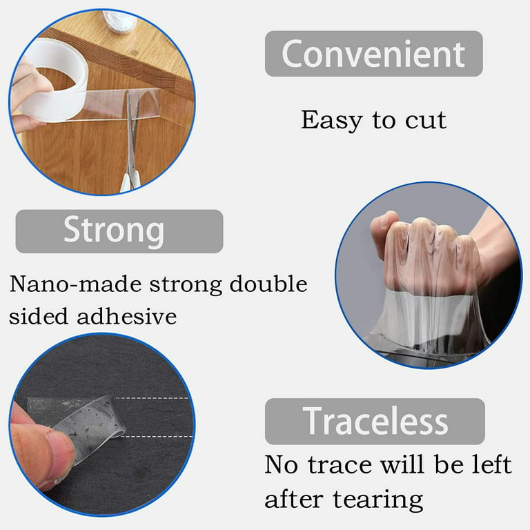 Nano Tape, Double-sided Tape Multifunctional Nano Non-slip Transparent  Traceless Double-sided Gel Clear Tape Washable Reusable Adhesive Tape  Compatibl