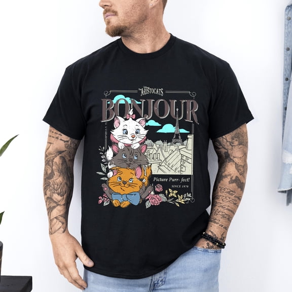 Unisex Short Sleeves Tee Bonjour Aristocats for Men and Women, up to Size 4XL