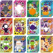 24 Sheets Halloween Make a Face Stickers for Toddler, Mix and Match Sticker Characters, Party Favor Decor Supplies