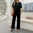 thumbnail image 3 of SWSMCLT Women's Summer 2 Piece Outfit 2 Piece Knit Spring Fall Lounge Set Short Sleeve Sweater Wide Leg Pant Suits Casual Cozy Black Small, 3 of 5