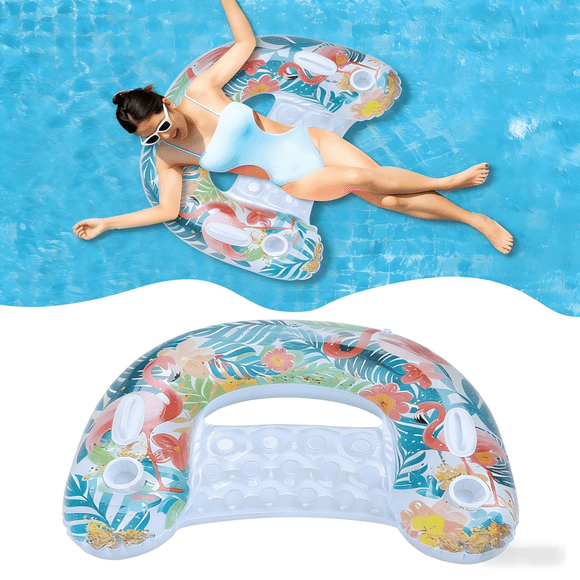 Kidsjoy Flamingo Glitter Inflatable Pool Float with Cup Holders for Adults, Blow up Lounge Chair for Pool, Beach, Lake (Pink)