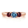 thumbnail image 2 of Gem Stone King 18K Rose Gold Plated Silver 3-Stone Ring Round Persian Blue Moissanite and Rhodolite Garnet Red (1.24 Cttw, Size 7), 2 of 4