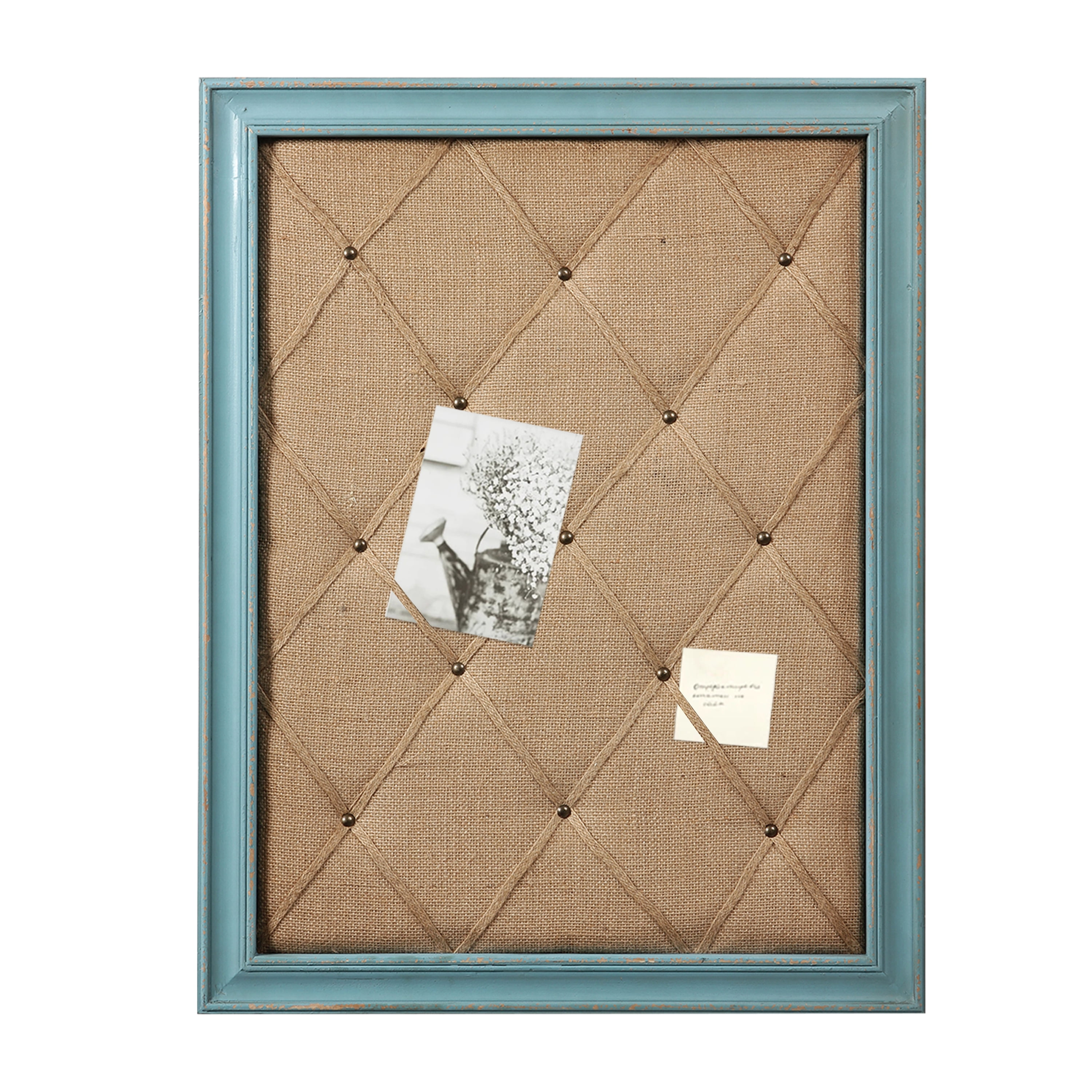 SOFE Fabric Bulletin Board Memo Board 21"×27", Large Cork Boards for Walls with Rustic Blue Frame, Vision Boards Photo Display Board, Pinboard Wall Organizer, Decorative Note Message Board