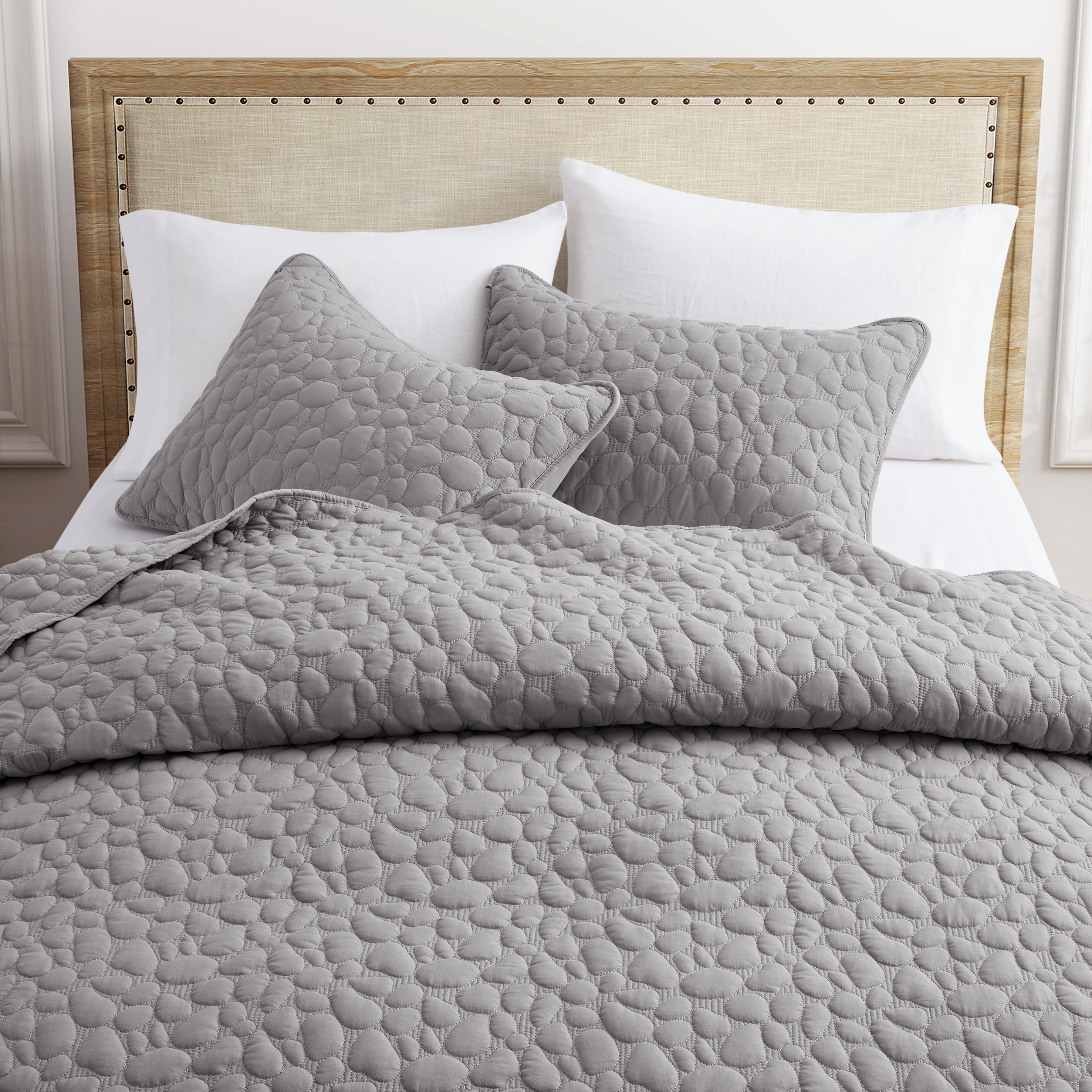 Bonlino Quilt Bedding Set Queen Size - Lightweight Quilt Set Summer Farmhouse Grey, Soft Bedding Bedspread Coverlet Modern Quilt with 2 Pillow Shams for Bedroom Home Bed All Season (Queen, Grey)