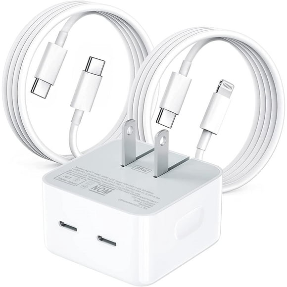 35W Dual USB C PD 3.0 Fast Wall Charger Power Adapter + USB C & Lightning Cable for iPhone iPad Samsung Google