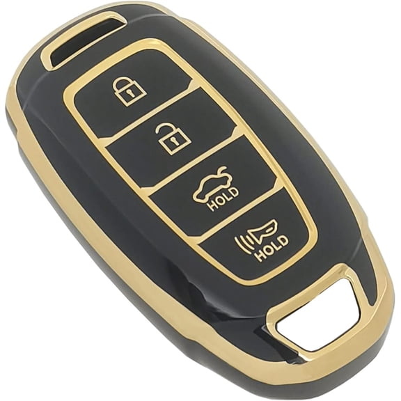 Key Fob Cover Compatible with Hyundai Kona Santa Fe Elantra GT Veloster Accent Venue 2019-2024 4 Button Keychain Case Holder Protector,Black