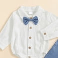 thumbnail image 5 of Enyan Baby Boy Clothes Set Infant Tuxedo Long Sleeve Gentleman Suit Outfits + Suspender Pants + Bowtie 0-18M(Blue,6-9 Months), 5 of 5