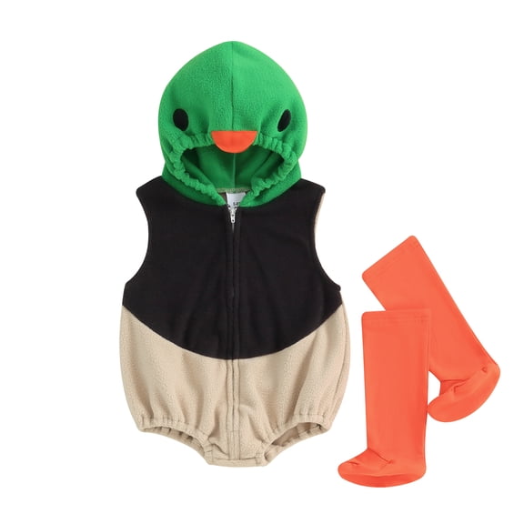 Okbabeha Baby Duck Costume, Sleeveless Hooded Zipper Closure Romper with Leg Warmers Halloween Cosplay Costume