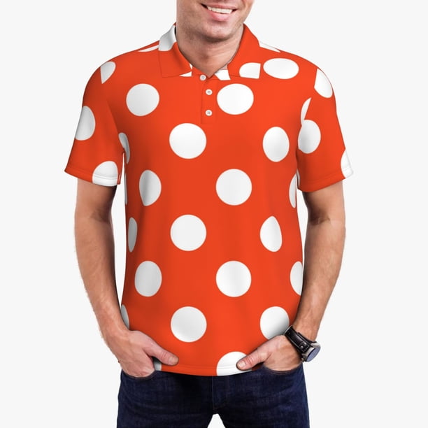 Balery Orange And White Polka Dot1 Camisa Polo de Hombre con Estampado, de Manga Corta y Tejido Medio, Camisa Tipo Golf Polo-Medium