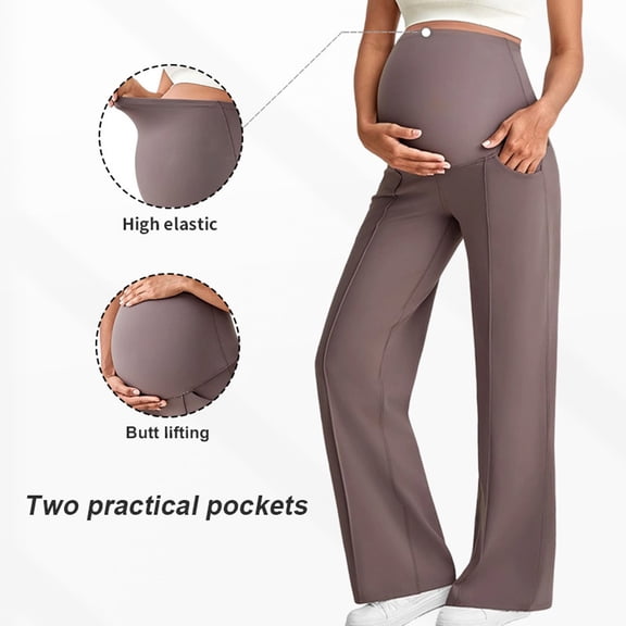 Xdegoge Maternity Pants for Women Over The Bump Wide Leg Trousers with Pockets High Waisted Stretchy Pregnancy Work Office Casual Lounge Bottoms