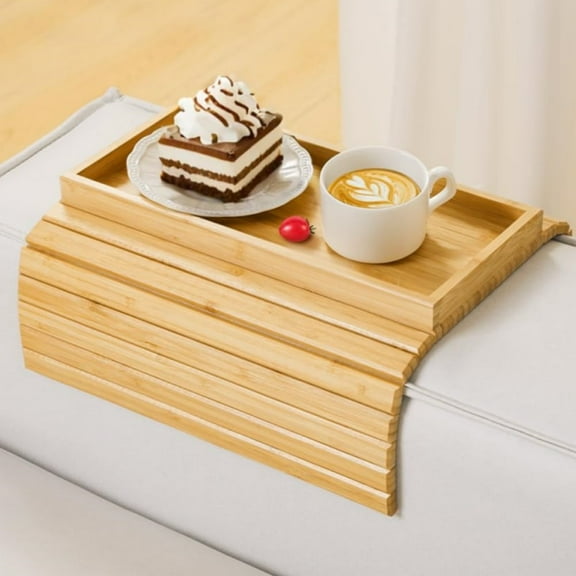 Kssiaz Bamboo Sofa Tray Table for Couch,Couch Arm Tray, Sofa Armrest Tray Table, Anti-Slip Arm Table Clip On Tray Sofa Table, Foldable Couch Cup Holder for Snacks, Phone, Control, Cups, Foldable