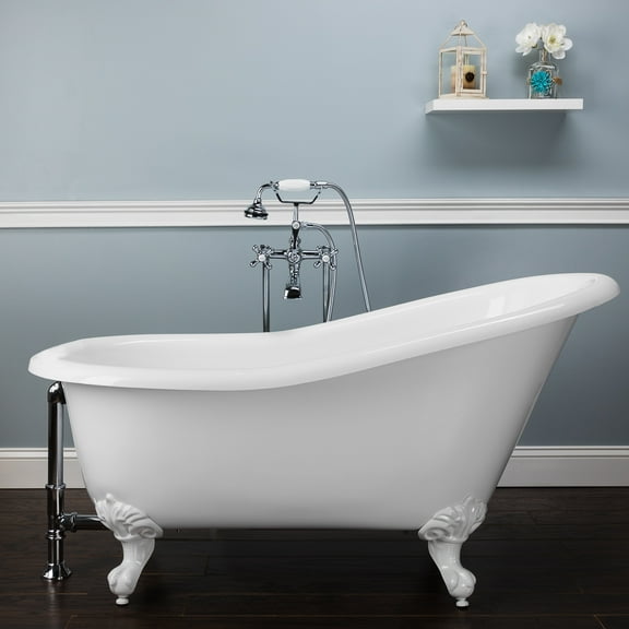 Aurora 57 Inch Acrylic Slipper Clawfoot Tub - No Faucet Drillings - Imperial Ball & Claw Feet