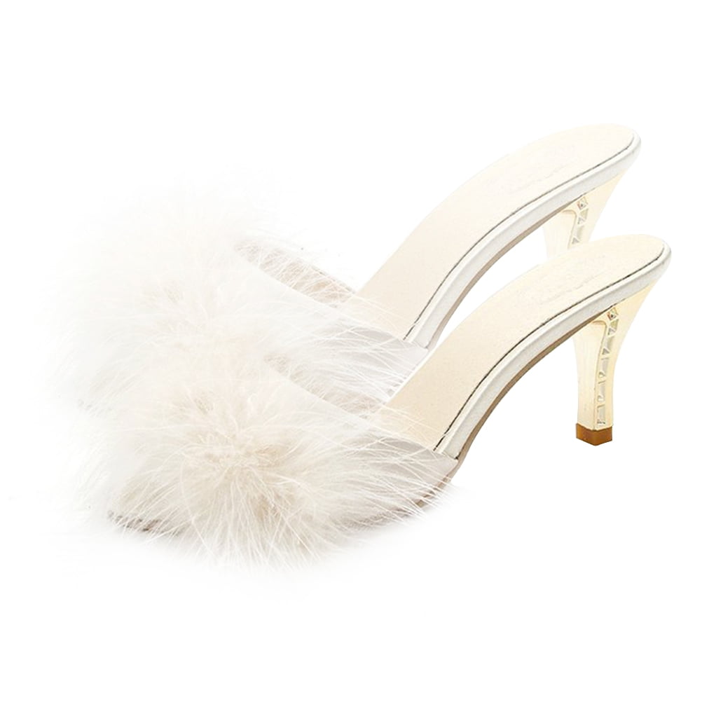 fluffy high heel slippers