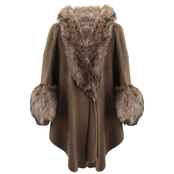 Taupe Brown Faux Fur Cape Shawl