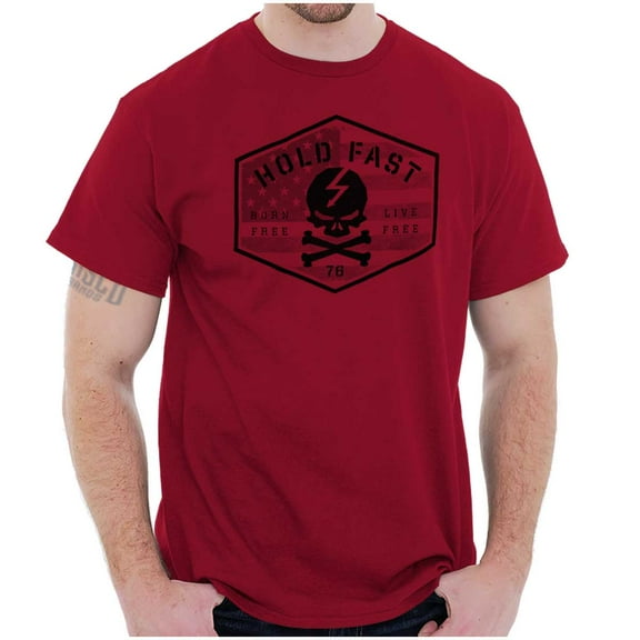 Hold Fast Freedom Flag Skull Bones Men's Graphic T Shirt Tees Brisco Brands S