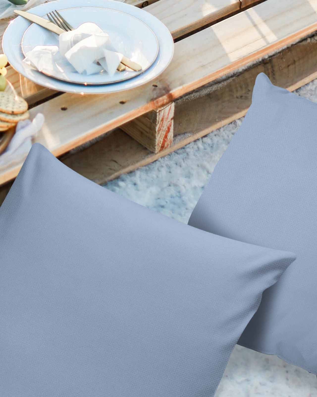 Pack of 2 Outdoor Pillow Covers, Solid Color Light Blue Waterproof Square Throw Pillowcase Cushion Decorative Pillow Covers for Couch Patio Tent, 20x20 in