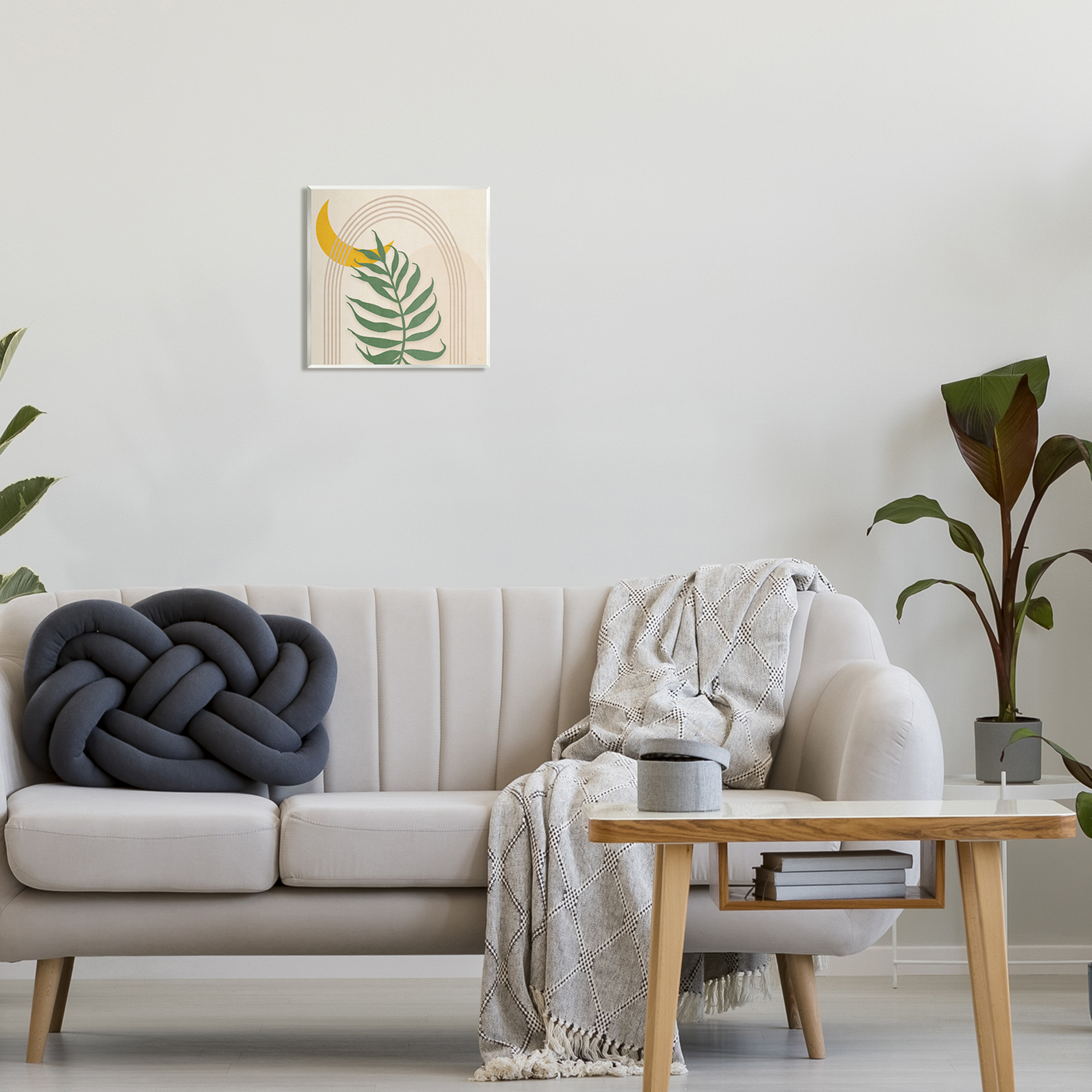 Stupell Industries Fern on Beige with Moon Botanical & Floral Painting Unframed Art Print Wall Art, 12 x 12