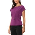 thumbnail image 4 of INSPIRE CHIC Cap Sleeve Dressy Top for Women's Boat Neck Office Work Belted Peplum Tops S Dark Purple, 4 of 6