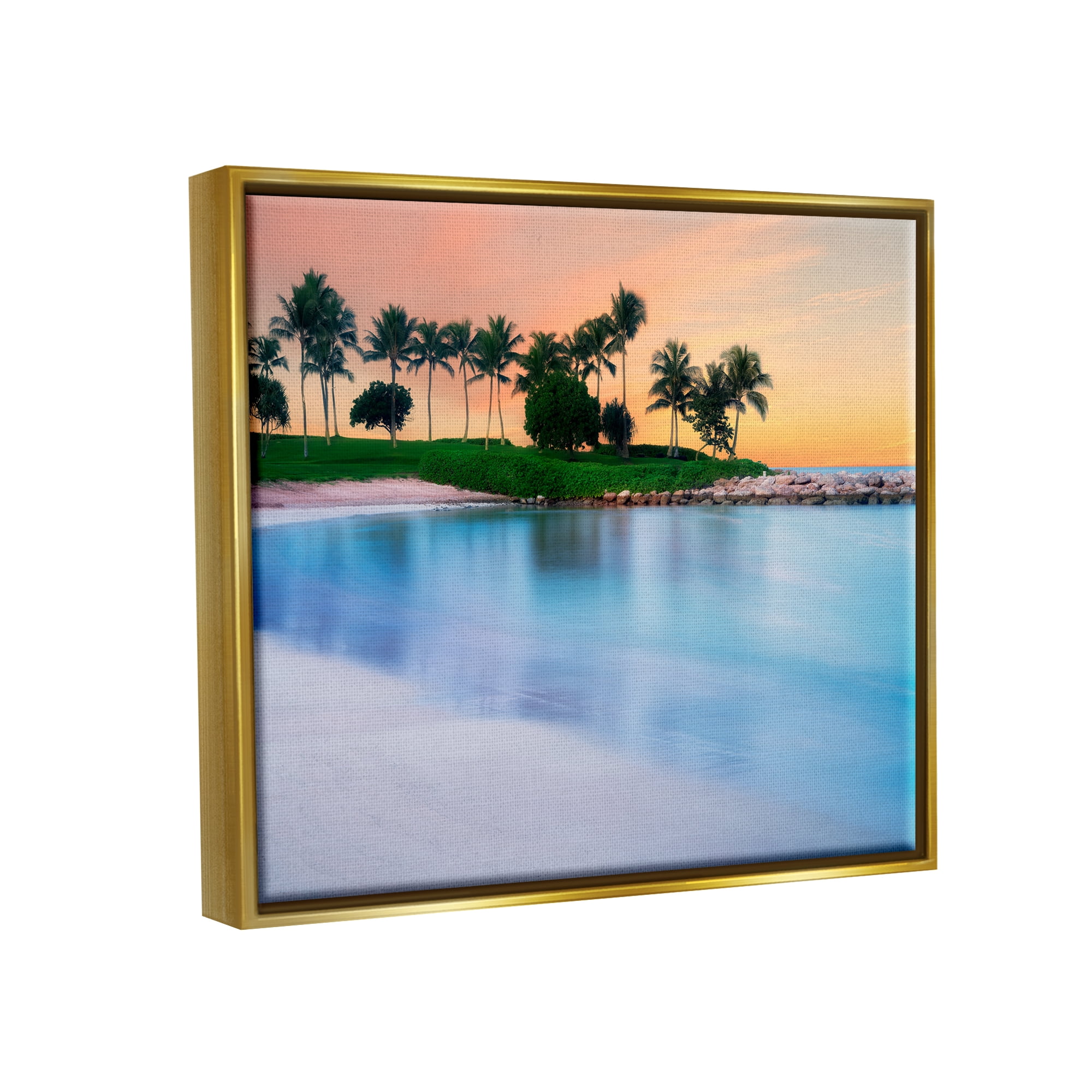 Stupell Industries Tropical Beach Cove Landscape Coastal Photography Gold Floater Framed Art Print Wall Art