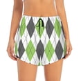 thumbnail image 2 of KLL Light green and black argyle Pattern Shorts Women,Athletic Shorts High Waisted Running Shorts Pocket Sporty Short Gym Elastic Workout Shorts-Medium, 2 of 7