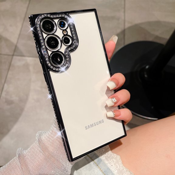Cowithday Glitter Case for Samsung Galaxy S24, [Slim & Lightweight] Luxury Bling Diamond Rhinestone Soft TPU Plating Bumper Transparent Shockproof Case for Women Girls - Black