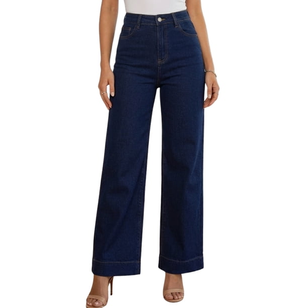 Pantalón Mezclilla Mujer Wide Leg Tiro Alto Corte Amplio Denim Jeans Moda