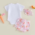 thumbnail image 4 of mgoYE Baby Girl Clothes 3Months Baby Girl Easter Outfit Ruffles Sleeve Bunny Carrot Printed Romper Short with Headband Summer Clothes(White,6-12 Months), 4 of 7
