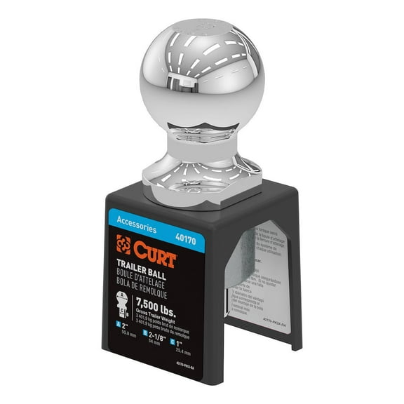 Curt 40170 Hitch Ball 2" 7500 lb GTW 1" Shank Dia 2-1/8" Shank Length Chrome