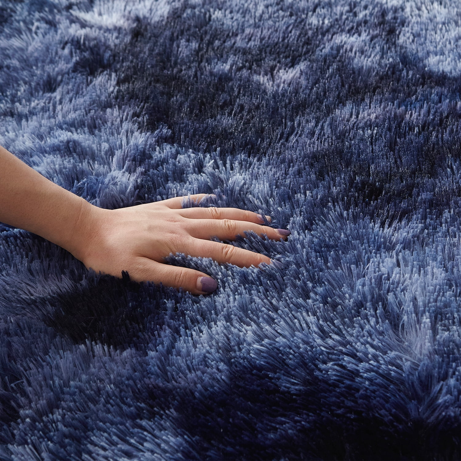 MerryHome Soft Plush Faux Fur Area Rug 4x6 Feet, Luxury Rectangular Fuzzy Carpet, Navy
