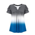 thumbnail image 7 of Women's Gingham Check Blouse V-Neck Short Sleeve Top with Flounce Sleeve and Ruffle Detail Casual Spring Summer Fashion, 7 of 7