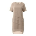 thumbnail image 4 of Jamsmile Women Dress Summer Chiffon Solid Color Round Neck Short Sleeve Patchwork Dresses Ladies Business Chic Clothes, 4 of 7