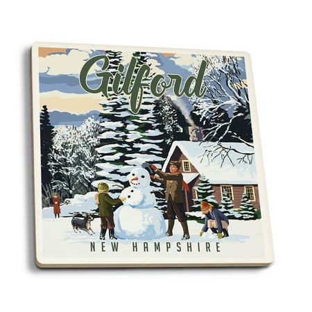 

Gilford New Hampshire Snowman Scene (Absorbent Ceramic Coasters Set of 4 Matching Images Cork Back Kitchen Table Decor)