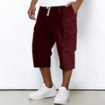 thumbnail image 2 of Dwelliawo Corduroy Long Cargo Shorts for Men Cargo Capri 3/4 Pants Multi-Pockets Long Shorts Summer Outdoor Elastic Waist Below Knee Pants Wine XL, 2 of 8