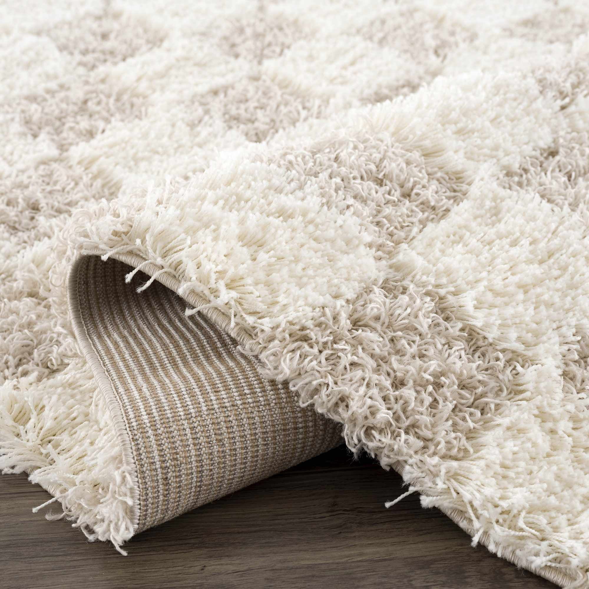 Hauteloom Marshmallow Modern Checkered Shag Area Rug - High Pile Fluffy Shaggy Carpet for Kids Room, Nursery, Living Room, Bedroom - Beige, Cream, White - 5'3" x 7'3" (5x7)
