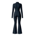 thumbnail image 4 of TZZQ Womens 2 Piece Yoga Outfits Fitted Long Sleeve Zipper Crop Jackets High Waist Elastic Flare Pants Slim Fit Casual Matching Outfits Flare Legging Workout Sets Athletic Clothing Sets Navy Xl, 4 of 7