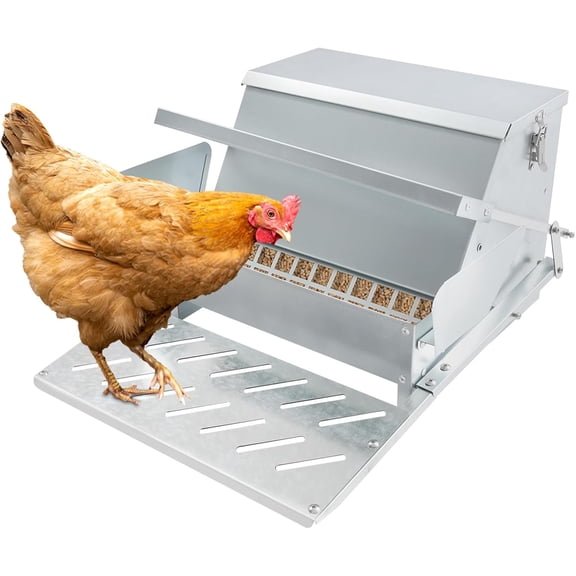 Automatic Chicken Feeder 25Lbs No Waste Poultry Feeder, Galvanized Steel Chicken Treadle Feeders Rat Proof Outdoor for Ducks,Pheasants, Fowl, Bantams