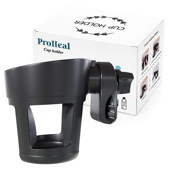 Proheal Wheelchair Rollator Cup Holder - 2 Pack - Universal Adjustable Bottle Holder (360 Degrees) for Walker, Strollers, Bike, Pram, and More