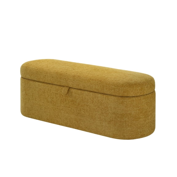 Cterwk Cushioned Seat Storage Bench with Wooden Frame, Fabric Upholstered Entryway Ottoman for Bedroom, Living Room, Gold