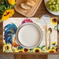 thumbnail image 4 of Farmhouse Rooster Placemats Set of 8, Vintage Botanical Sunflower Floral Placemats for Dining Table, Place Mats for Kitchen Tabletop, Waterproof Wipeable Dining Table Mats Set, 4 of 9