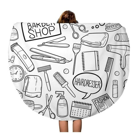 SIDONKU 60 inch Round Beach Towel Blanket Hair Dress Salon Barber Doodle Beauty and Care Sketch Travel Circle Circular Towels Mat Tapestry Beach Throw